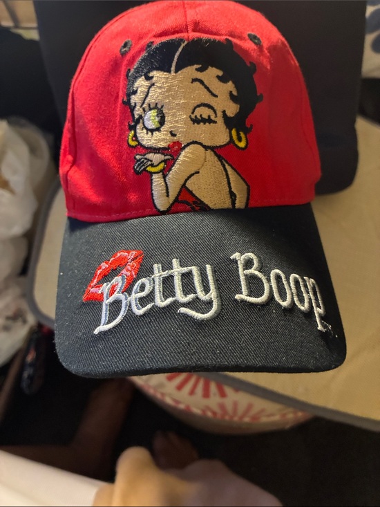 Betty Boop Accessories - Sugar Loaf Betty Boop Red&Black Signature Cap w/Embroidered Kiss, Vintage-style